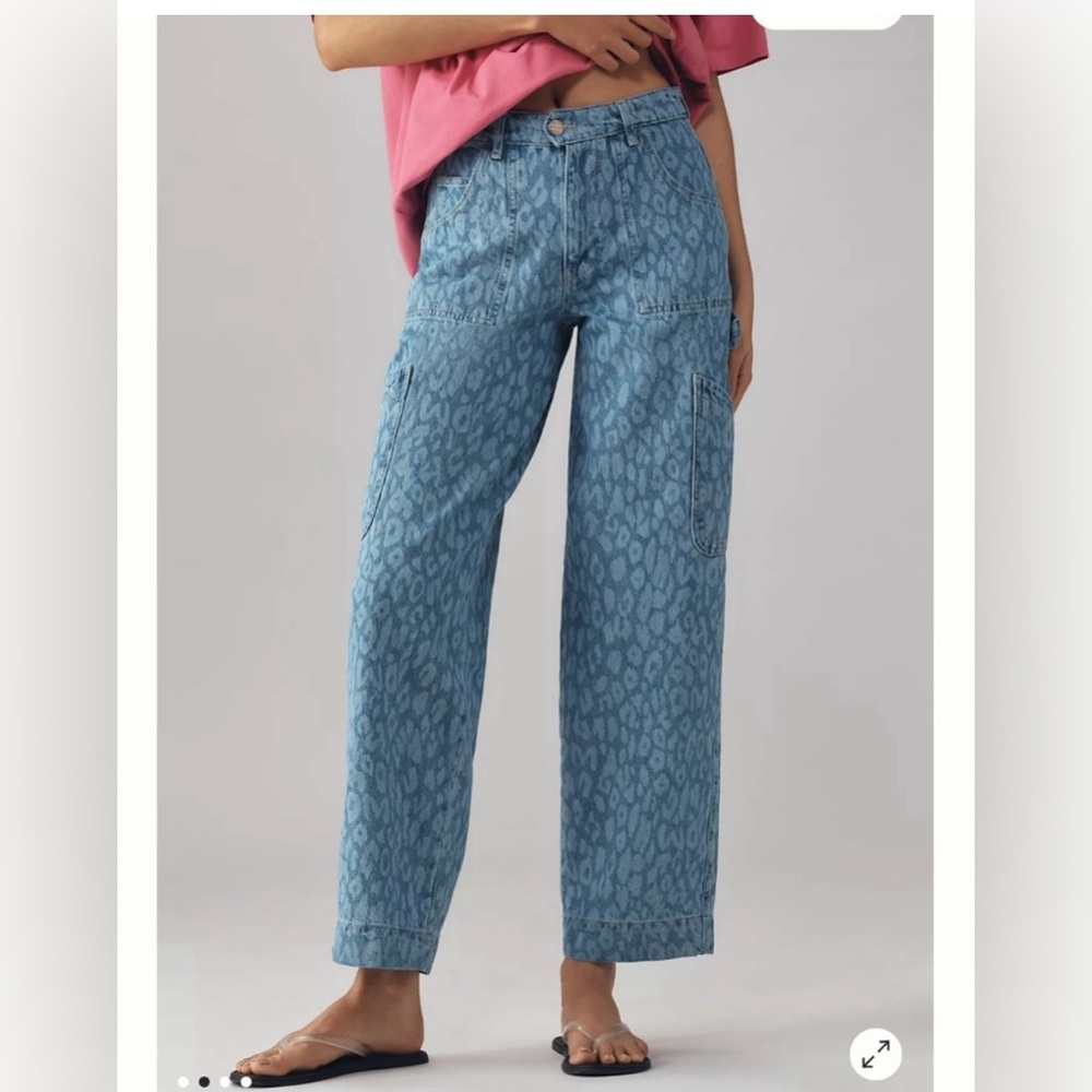 Women's Blue Printed Wide-Leg Jeans